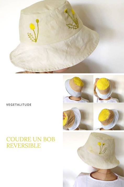 Coudre et teindre naturellement un bob reversible Patron Bob, Bob Chapeau, Hat Pattern, Sun Hat, Sun Hats, Bucket Hat, Textiles, Couture, Sun