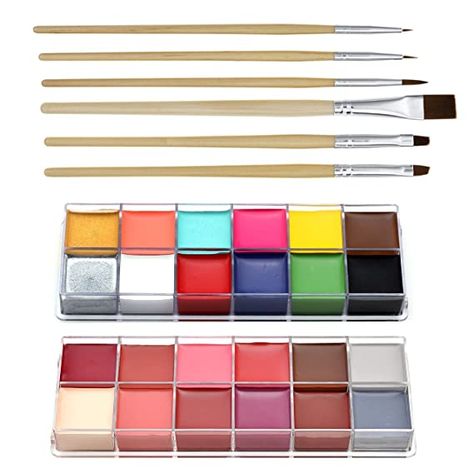 Amazon.com : CCbeauty Professional Face Paint Oil 24 Colors Halloween Body Art Party Fancy Make Up with 6 Wooden Brushes : Beauty Body Painting Art, Make Up Brushes Set, Professional Face Paint, Makeup Brush Set Best, Waterproof Makeup Remover, Face Paint Kit, Best Makeup Brushes, Skin Patches, Make Up Brushes