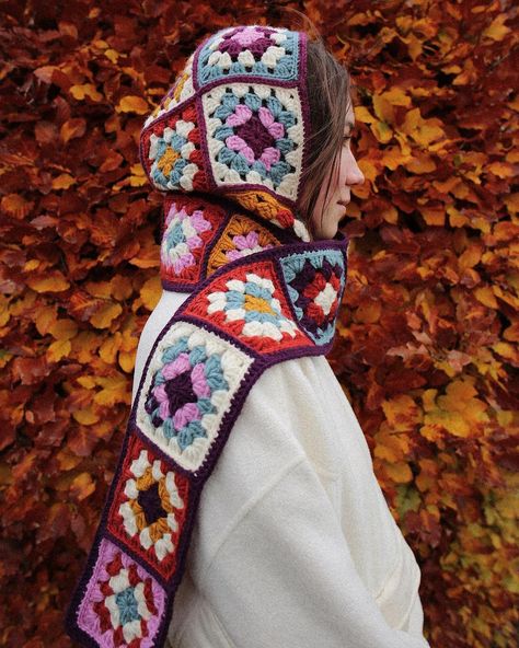 - | Knitting for me is a process of observation, leveling of the state - something similar to meditation. www.banduragoods.com | Instagram Colorful Crochet Hat, Head Scarf Winter, Knitted Mask, Head Scarf Fashion, Balaclava Granny Square, Granny Square Balaclava, Autumn Market, Crochet Balaclava, Granny Square Scarf