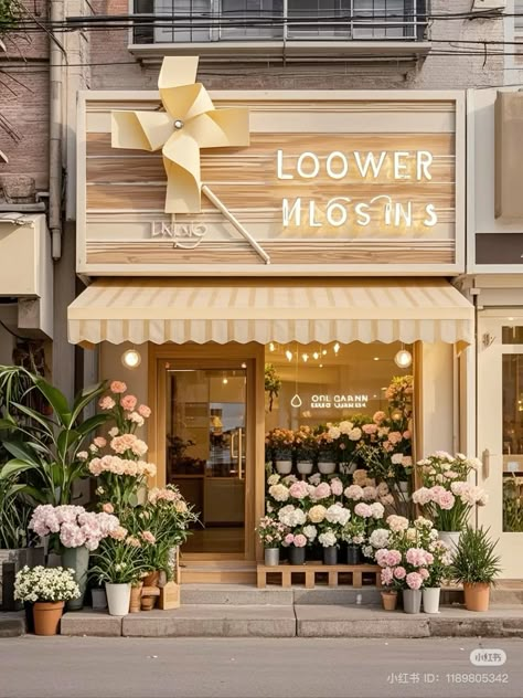 Flower Shop Aesthetic Exterior, Outside Business Decor, Floral Shop Ideas Store Fronts, Inside A Flower Shop, Flower Shop Design Store Fronts, Flower Bakery Shop, Flower Shop Building, Cute Shop Aesthetic, Korean Flower Shop Aesthetic