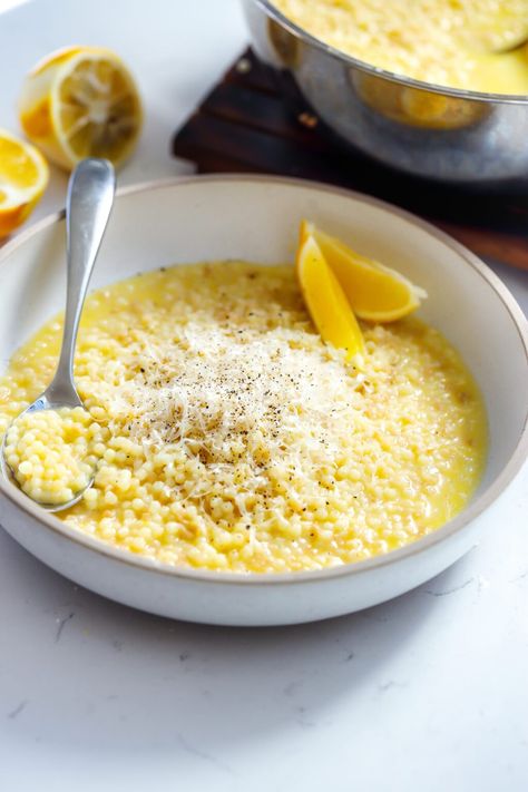 Lemon Parm Pastina (Acini Di Pepe) - Food My Muse Go To Meals, Pastina Recipes, Small Bites Appetizers, Pasta Water, Lemon Salt, Appetizer Bites, Parmigiano Reggiano, One Pan, Lemon Zest