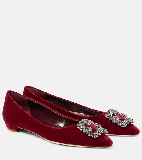 Designer Shoes for Women | Shop at Mytheresa Manolo Blahnik Shoes Flats, Manolo Blahnik Red, Velvet Ballet Flats, Manolo Blahnik Maysale, Manolo Blahnik Flats, Manolo Blahnik Hangisi, Velvet Pumps, Club Shoes, Casual Leather Shoes