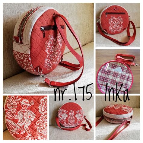 Circle Bag Pattern, Diy Bags Easy, Handmade Fabric Bags, Backpack Pattern, Fabric Tote Bags, Sewing Purses, Favorite Handbags, Back Bag, Round Bag