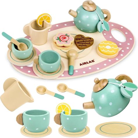 Wooden Tea Party Set for Girls Boys Pretend Play Kids Kitchen Accessories Food Toys with Teapots Cups Dessert Tray Toddlers Gift for 3 4 5 Years Old, Tea Sets - Amazon Canada Toddler Tea Set, Girls Kitchen Set, Tea Party Toys, Kids Kitchen Accessories, Play Tea Set, Wooden Tea Set, Tea Time Party, طقم شاي, Kids Tea Party