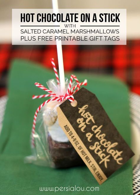 *This post contains affiliate links for your convenience. Thank you for supporting Persia Lou!   A couple years ago, I made hot chocolate on a stick as neighbor gifts. They were super yummy topped with homemade marshmallows. This year I decided to try them again – this time with a twist. I added a swirl … Caramel Marshmallows, Hot Chocolate On A Stick, Hot Chocolate Spoons, Blackberry Syrup, Chocolate Sticks, Chocolate Spoons, Hot Chocolate Marshmallows, Homemade Marshmallows, Free Printable Gift Tags