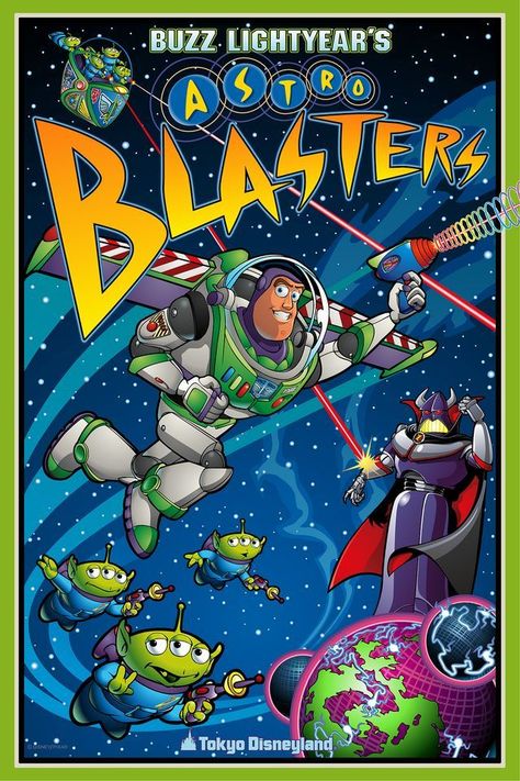 Buzz Lightyear Poster, Buzz Lightyear Astro Blasters, Buzz Lightyear Wallpaper, Vintage Disney Posters, Disneyland Birthday, Disney Movie Posters, Disney Attractions, Disney Rides, Disney Outfit