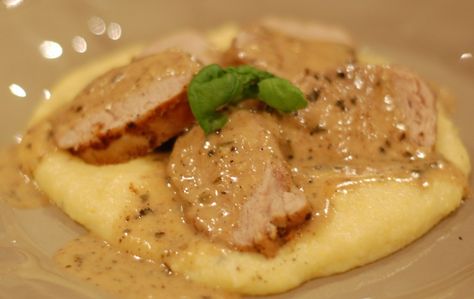 Pork Tenderloin And Polenta, Herb Cream Sauce, Parmesan Polenta, Roasted Pork Tenderloin, Roasted Pork Tenderloins, Fridge And Freezer, Cream Sauce Recipes, Onion Chicken, Roasted Pork