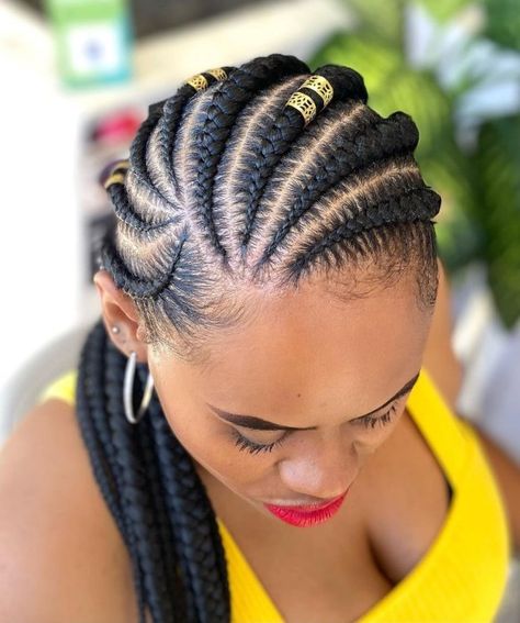 Spiraled Ghana Braids Style Ghana Braid Styles, Goddess Braid Styles, Cornrow Hairstyle, Ghana Braids Hairstyles, Feed In Ponytail, Cornrows Braids For Black Women, Natural Braided Hairstyles, Ghana Braids, Feed In Braids Hairstyles