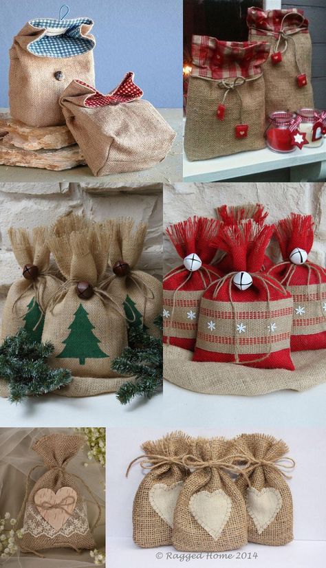 Christmas Wrapping Diy, Burlap Bags, Gifts Wrapping Diy, Burlap Crafts, Creative Gift Wrapping, Christmas Gift Bags, Christmas Sewing, Christmas Gift Box, Chic Vintage