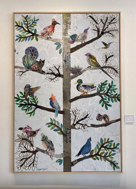 Life Collage, Tree Collage, Tree Of Life Painting, Collage Pieces, Tree Of Life Art, Tree Artwork, Bird Tree, Tree Illustration, Collage Frames