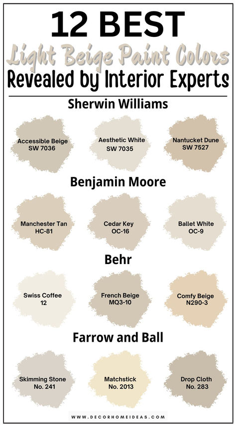 Discover 12 perfect light beige paint colors that add a subtle, elegant touch to any space. This curated list features versatile shades from top brands, offering warmth and sophistication without overwhelming your décor. Explore the ideal hues to create a calm, inviting atmosphere in your home! Tan Color Walls, Light Beige Paint Colors Living Room, Light Beige Paint Colors, Soft Neutral Color Palette, Hallway Paint Colors, Beige Wall Colors, Beige Paint Colors, Mom Kitchen, Accessible Beige