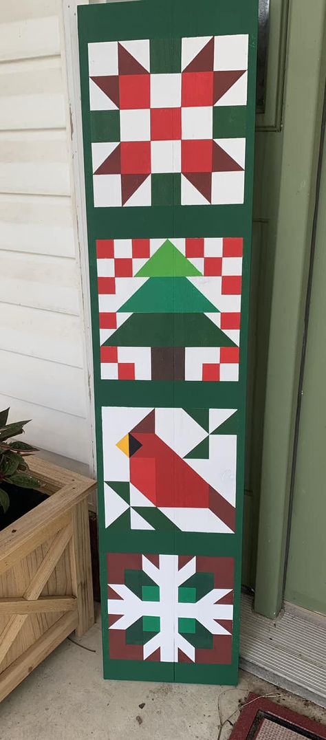 Barn Quilt Ladder, Christmas Barn Quilt Patterns, Christmas Barn Quilts, Quilt Boards, Wooden Quilt, Wood Quilt, Quilt Ladder, Christmas Quilt Blocks, Quilt Display