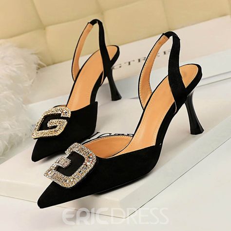 Ericdress Sequin Pointed Toe Slingback Strap Slip-On Women's Sandals High Heels For Prom, Rhinestone Wedding Shoes, Pretty Sandals, Basic Heels, Ankle Sandals, Buckles Fashion, Suede High Heels, Sandals Outfit, Wedding Shoes Heels