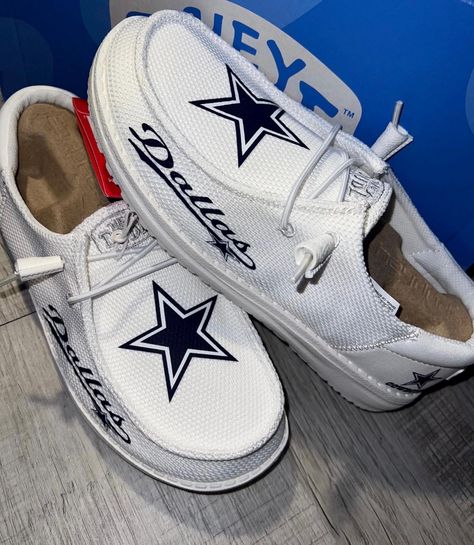 Custom  Cowboys Heydudes would be perfect for showing team pride! These shoes could feature the iconic  Cowboys logo, making them ideal for football fans to wear on game days or any casual occasion. Upgrade your footwear collection with these unique, stylish, and comfortable shoes! Cowboys Logo, Bathroom Decor Themes, Hey Dude Shoes, Logo Making, Delray Beach, Hey Dude, Footwear Collection, Crocs Shoes, Football Fans