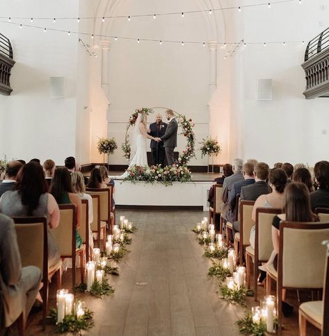 Minimal Wedding Aisle Decor, Simple Church Wedding Decorations Aisle, Church Ceremony Decorations, Small Wedding Reception, Church Wedding Decorations Aisle, Simple Church Wedding, Ceremony Decorations Church, Small Church Weddings, Candlelit Ceremony