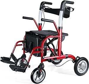 Healconnex 2 in 1 Rollator Walker for Seniors-Medical Walker with Seat,Folding Transport Wheelchair Rollator with 10" Big Pneumatic Rear Wheels,Reversible Soft Backrest and Detachable Footrests Walker For Seniors, Transport Wheelchair, Mobility Aids, Sports Nutrition, Wheelchair, Medical Supplies, Photo Storage, Medical, Health