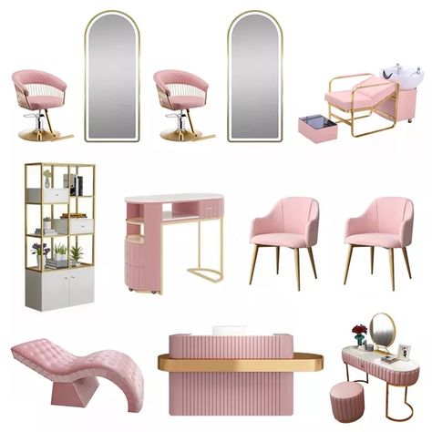 Barber Mirror, Nail Salon Chairs, Saloon Decor, Pink Salon, Nail Salon Interior Design, Furniture Styling, Nail Salon Interior, Home Beauty Salon, Nail Table