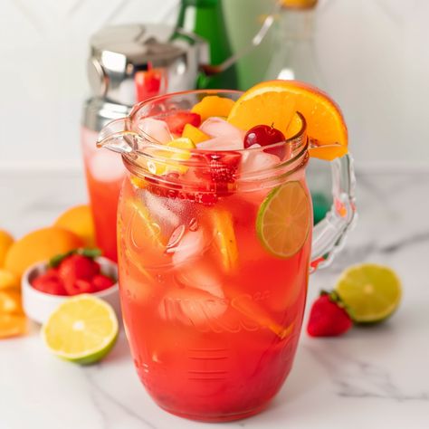 Easy Vodka Punch For A Crowd, Fruit Loop Vodka Drinks, Tito’s Party Punch, Vodka Fruit Punch, Alcoholic Fruit Punch, Pineapple Hat, Party Punch, Fruit Punch, Tropical Getaways