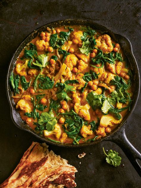 Rick Stein Vegetarian Cauliflower & Chickpea Curry Recipe | Simple Suppers Rachel Ama, Butternut Squash And Spinach, Cauliflower And Chickpea Curry, Green Tahini, Meera Sodha, Cauliflower Chickpea, Coronation Chicken, Chickpea Curry Recipe, Chickpea Coconut Curry