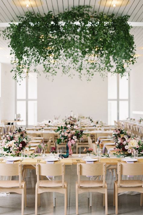 Smilax Vine, Prospect House, Minimalist Wedding Decor, Nature Inspired Wedding, Wedding Chandelier, Beautiful Wedding Decorations, Eco Wedding, Wood Tables, Organic Wedding