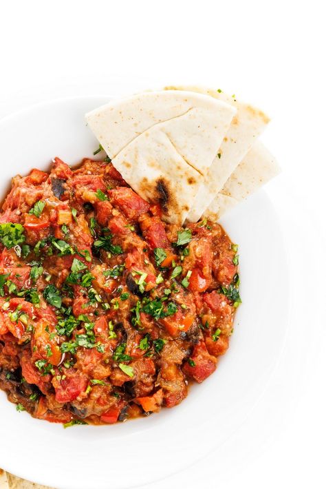 Turkish Eggplant Salsa - The Lemon Bowl® Eggplant Salsa, Healthy Lebanese Recipes, Turkish Eggplant, Baked Corn Tortillas, Tuna Ceviche, Roasted Eggplant Dip, Lemon Bowl, Eggplant Dip, Quick Pickled Cucumbers