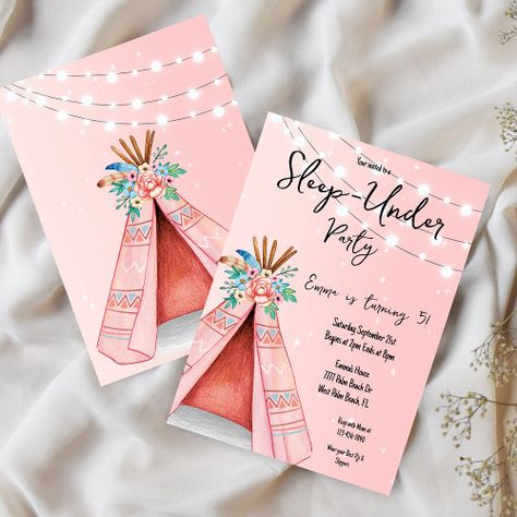 2.98 | Pink Teepee Sleep-Under Birthday Party Invitation #sleep under invitation, sleepunder invite, sleep-under, boho teepee sleepover invite, teepee, boho sleepover, teepee sleep under invitation, slumber party invitation, sleepover birthday, teepee tent sleepover invitation Teepee Tent Sleepover, Boho Sleepover, Birthday Teepee, Sleepover Invite, Tent Sleepover, Sleepover Invitation, Slumber Party Invitations, Sleepover Invitations, Teepee Tent