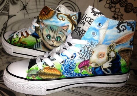 Designer airbrush shoes sneaker canvas graffiti art style fashion art painting unique Alice In Wonderland Shoes, Graffiti Art Style, Hand Painted Sneakers, Painted Converse, Sneakers Art, Painted Canvas Shoes, Fun Shoes, Painted Sneakers, Shoe Ideas