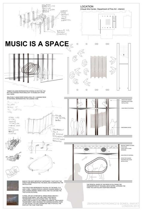 Music in Architecture - Architecture in Music Competitionby Zbigniew Piotrowicz & Soneil Inayat Music is a space. The architectural concept creates an intere... Music School Architecture Concept, Music Museum Architecture, Posters Architecture, Plan Concept Architecture, Composition Ideas, Architectural Concept, Architectural Orders, Commercial And Office Architecture, Music Museum