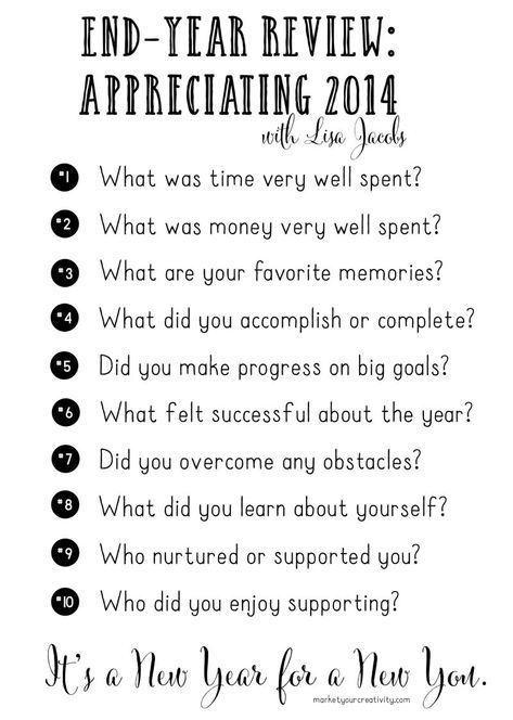 Ten questions for your end-year review | marketyourcreativity.com Year In Review Questions, Year End Reflection, New Year's Eve Activities, Questions Instagram, Year Review, Annual Review, Reflection Questions, New Year Goals, New Year New You