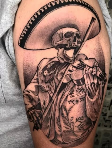 Skeleton With Sombrero Tattoo, Skeleton Sombrero Tattoo, Skeleton Mariachi Tattoo, Skull With Sombrero Tattoo, Skull Sombrero Tattoo, Sombrero Tattoo, Mariachi Tattoo, Serious Tattoos, Mexican Calavera