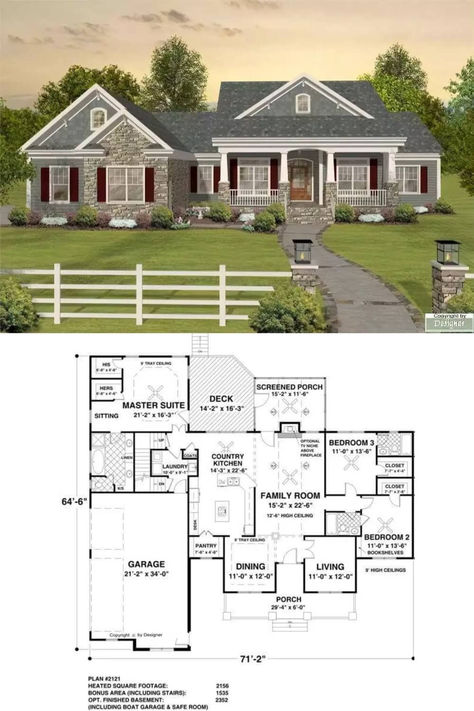 The Long Meadow 3-Bedroom Country-Style Home with Bonus Room and In-Law Suite (Floor Plan) Houses With In Law Suites, Country Home Layout, Detached In Law Suite House Plans, House With Two Master Suites, Floor Plans With In Law Suite, Country House Floor Plans, Guest House Floor Plans, Country House Floor Plan, Closed Floor Plan