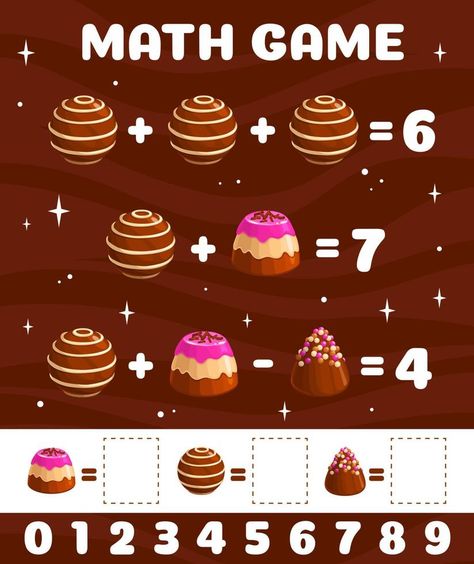 Cartoon chocolate candies on math game worksheet Chocolate Candy, Math Games, Vector Free, Candy, Clip Art