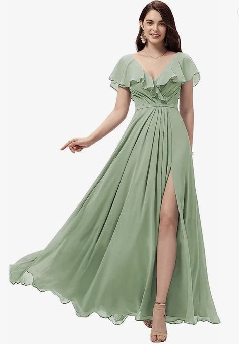 Ruffles Bridesmaid Dresses, Sage Bridesmaid Dresses, Bridesmaid Dresses Long Chiffon, Cheap Bridesmaid, Evening Party Gowns, Cheap Bridesmaid Dresses, Chiffon Ruffle, Chiffon Bridesmaid Dress, Looks Chic