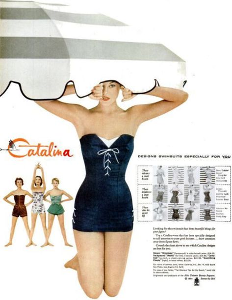 Catalina ad, 1954 | Giuly | Flickr Seaside Fashion, Catalina Swimwear, Vintage Swimming, Fragrance Campaign, Bathing Beauty, Vintage Swim, Vintage Swimsuit, Vintage Swimwear, Swimsuit Design