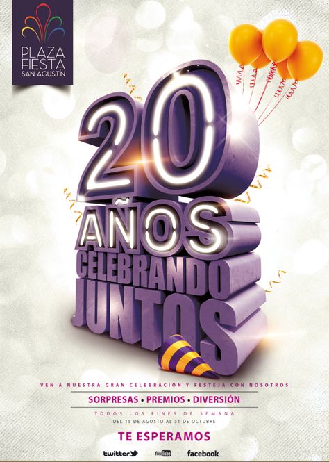 20 Aniversario Plaza Fiesta San Agustín Social Media Campaign Design, Dinner Invitation Template, Graphic Design Flyer, Food Poster Design, 15th Anniversary, Social Media Campaign, Food Poster, Social Media Design, Flyer Design