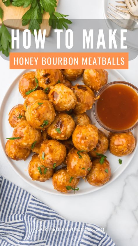 Looking for the perfect easy dinner idea that will impress your taste buds? Look no further than these mouthwatering Honey Bourbon Meatballs! Bursting with flavor, these tender meatballs are glazed in a delectable honey bourbon sauce that will leave you craving more. With just a handful of ingredients and minimal prep time, you can whip up this crowd-pleasing dish in no time. Honey Bourbon Meatballs, Bourbon Meatballs, Simple Appetizers, Savory Meatballs, High Protein Dishes, Light Summer Meals, Tender Meatballs, Honey Bourbon, Bourbon Sauce