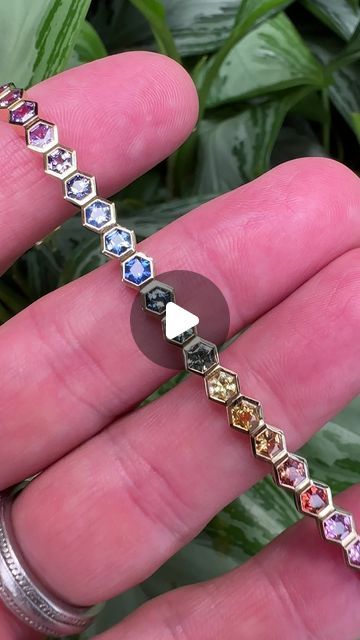 Zoma Color Fine Jewelry on Instagram: "Live life colorfully!  Multi color sapphire bracelet in hexagon cuts.  #finejewelry #jewelrydesigner #livelifecolorfully #gems #finegems #rings #zomacolor #ringsofinstagram #ringsofig #oneofakind #oneofakindjewelry #oneatatime #ring #showmeyourrings #agta_gems #jewelry #luxury #luxuryjewelry #multicolor #rainbow #🌈 #rainbowsapphire" Rainbow Sapphires, Jewelry Luxury, Sapphire Bracelet, Instagram Live, Gems Jewelry, Diamond Jewellery, Luxury Jewelry, Live Life, Diamond Jewelry