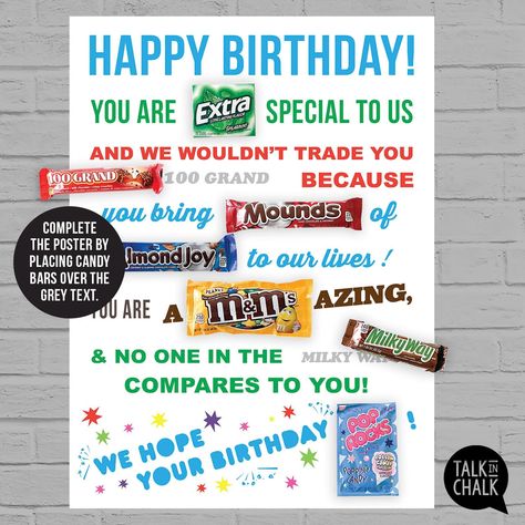 Cute Candy Sayings, Birthday Candy Poster For Kids, Candy Poster Board Birthday, Happy 50th Birthday Candy Poster, Birthday Candy Posters For Friends, Birthday Candy Poster Friend, Birthday Candy Grams, Birthday Candy Poster, Funny Birthday Candy Poster