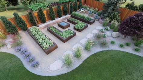 10 Fantastic Backyard Designs from Coast to Coast! - Tilly Design Colorado Backyard, Back Yard Ideas, Colorful Landscaping, Stone Backyard, Naturalistic Garden, Small Yard Landscaping, Raised Patio, Outdoor Fire Pit Table, Garden Water Fountains