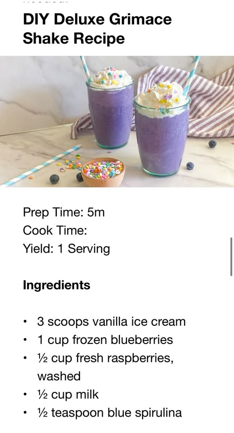 Grimace Shake Starbucks, Grimace Shake Recipe Diy, Grimishake Recipe, Diy Grimace Milkshake, Smoothie And Milkshake Recipes, Grimace Shake Recipe, Milkshake Recipe Easy, Iced Drinks Recipes, Milkshake Recipe