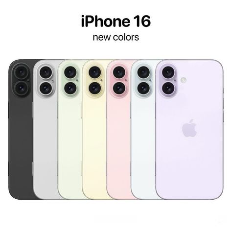 iPhone 16 will reportedly come in these colors: -Black -White -Green -Yellow -Pink -Purple Source: Gadgetsavilable.com #iphone #iphone16 #iphone16pro #iphone16news Iphone 16 Purple, Iphone 16 Green, Iphone 16 Pro Colors, Iphone 16 Black, Iphone 16 Colors, Dream Phone, Latest Smartphones, Birthday Wish List, Birthday Stuff