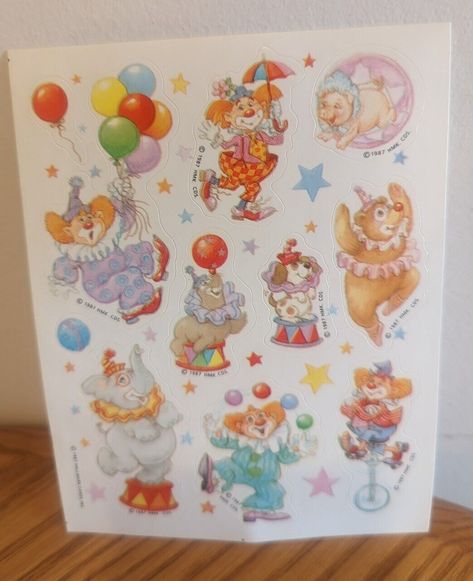 Vintage 1987 Hallmark Circus Clowns Stickers NEW - 1 sheet. Fast Shipping. | eBay Hallmark Stickers, Circus Clowns, Vintage Birthday Parties, Lord Help, Vintage Stickers, Circus Clown, Kawaii Stuff, Vintage Birthday, Art Sketchbook