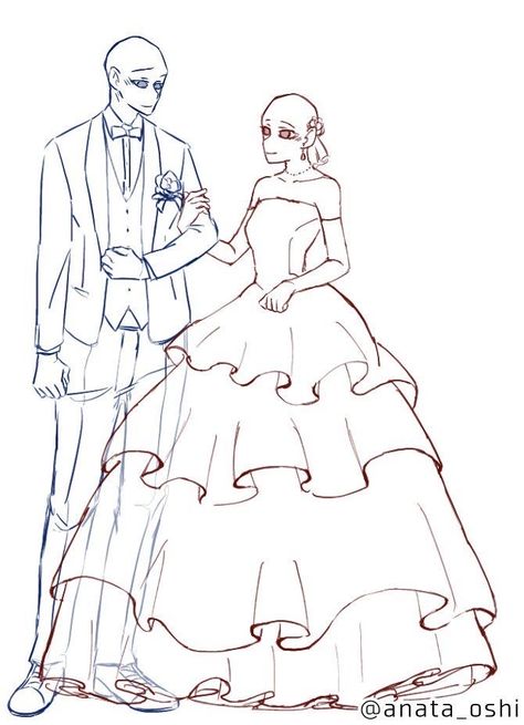 Cool Couple Poses Drawing, Marriage Poses Drawing, Back To Back Drawing Reference, Princess Pose Reference Drawing, Wedding Poses Drawing, Anime Base Reference Pose, Wedding Base Drawing, Cute Anime Couple Poses, Wedding Drawing Reference