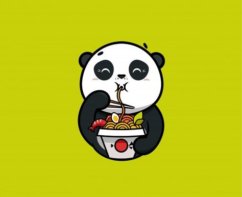 The logo funny panda eats noodles. food ... | Premium Vector #Freepik #vector #logo #food #cartoon #animal Food Panda Logo, Drawing Panda, Wallpaper Panda, Panda Bears Wallpaper, Panda Food, Eat Logo, Logo Funny, Ice Bear We Bare Bears, Panda Painting