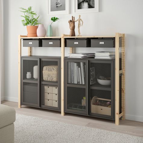 Side Units, Ikea Ivar, Ikea Ireland, Recycling Facility, Ikea Shelves, Mesh Door, Ikea Furniture, Ikea Hacks, Wooden Shelves