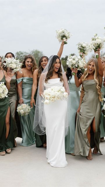 Jeanine Amapola Ward on Instagram: "When your bridesmaid’s dresses turned out exactly how you envision! 🥹🤍 I’m obsessed with the color palette! Thank you @birdygrey for helping my girls look good✨ #birdygrey #birdygreypartner #bridesmaiddresses #bridesmaiddress #greenbridesmaiddress #2023wedding #fallwedding" Jeanine Amapola Wedding, Jeanine Amapola, Bridesmaid Palette, Bridesmaid Color Palette, Bridesmaid Dresses Color Palette, Bridesmaids Colors, Bridesmaids Outfits, Bridal Parties Colors, Bridesmaid Colors