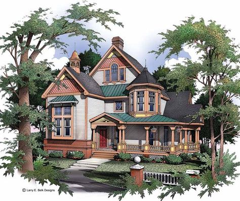 Queen Anne House Plan with 3064 Square Feet and 3 Bedrooms(s) from Dream Home Source | House Plan Code DHSW46677 Small Victorian House Plans, Queen Anne House Plans, Victorian House Plan, Queen Anne House, Victorian House Plans, Victorian Style House, Victorian Style Homes, Interior Vintage, Sims House Plans