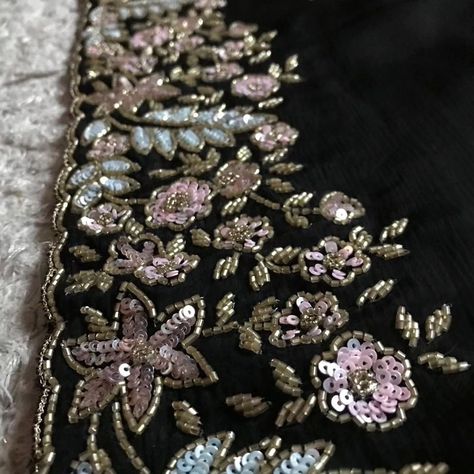 🪔🌸D@D🌸🪔 *#Ready To Go #* Black Premium Pure Chinnon Crepe Chiffon drapes of luxury embellished with designer floral sequins cut daana handwork & handwork bp @ ₹8220 shipping free for Our Resellers Colour & fabric customisable 🌸 Simple Blouses, Bday Gifts For Him, Zardosi Work, Hand Work Design, Bday Gifts, Pakistani Fancy Dresses, Heavy Work, Hand Work Blouse, Hand Work Embroidery