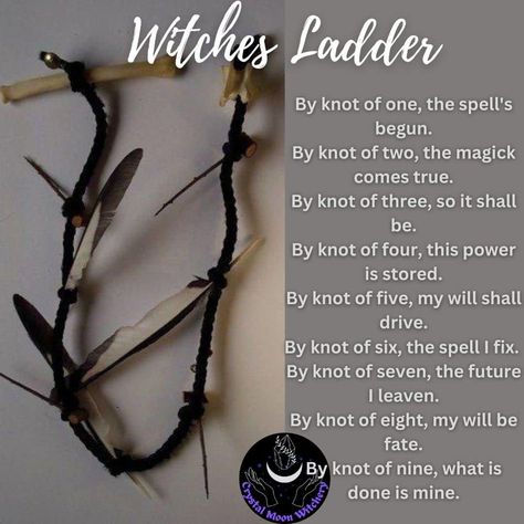 🖤🖤🖤 - I Have a Spell for That. Spells for Wise Witches. Witch's Ladder Diy, Witches Ladder Meaning, Witchy Craft Room Ideas, Witch’s Ladder, Witches Ladder Diy, Witches Shelf, Witchy Corner, Pagan Celebrations, Witchy Recipes