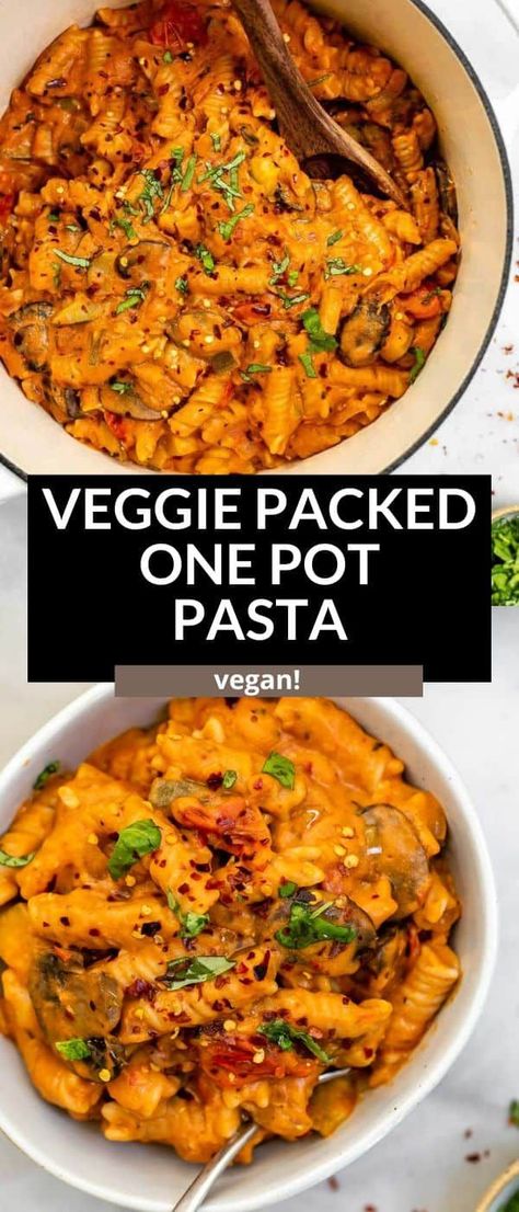 This veggie packed one pot pasta is healthy, easy to make and perfect for a simple vegan dinner. This vegan pasta recipe is creamy, tomato based and gluten free. Ready in 30 minutes! Vegan Pasta Recipe, Quick Vegetarian Dinner, Dairy Free Pasta, Weekly Dinner, Vegan Pasta Recipes, Creamy Tomato Sauce, Gluten Free Recipes For Dinner, Vegetarian Pasta, One Pot Pasta